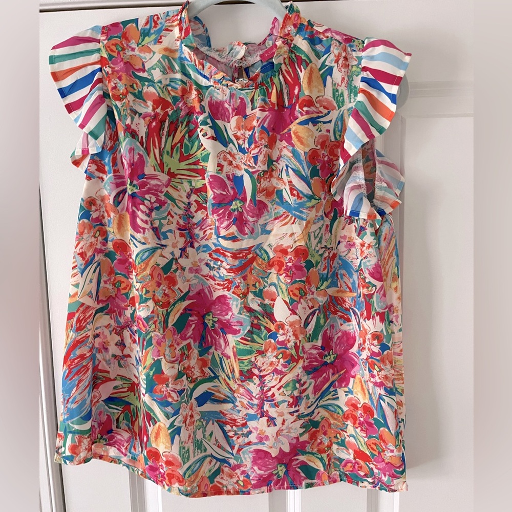 Floral Multicolor Ruffle Sleeve Top